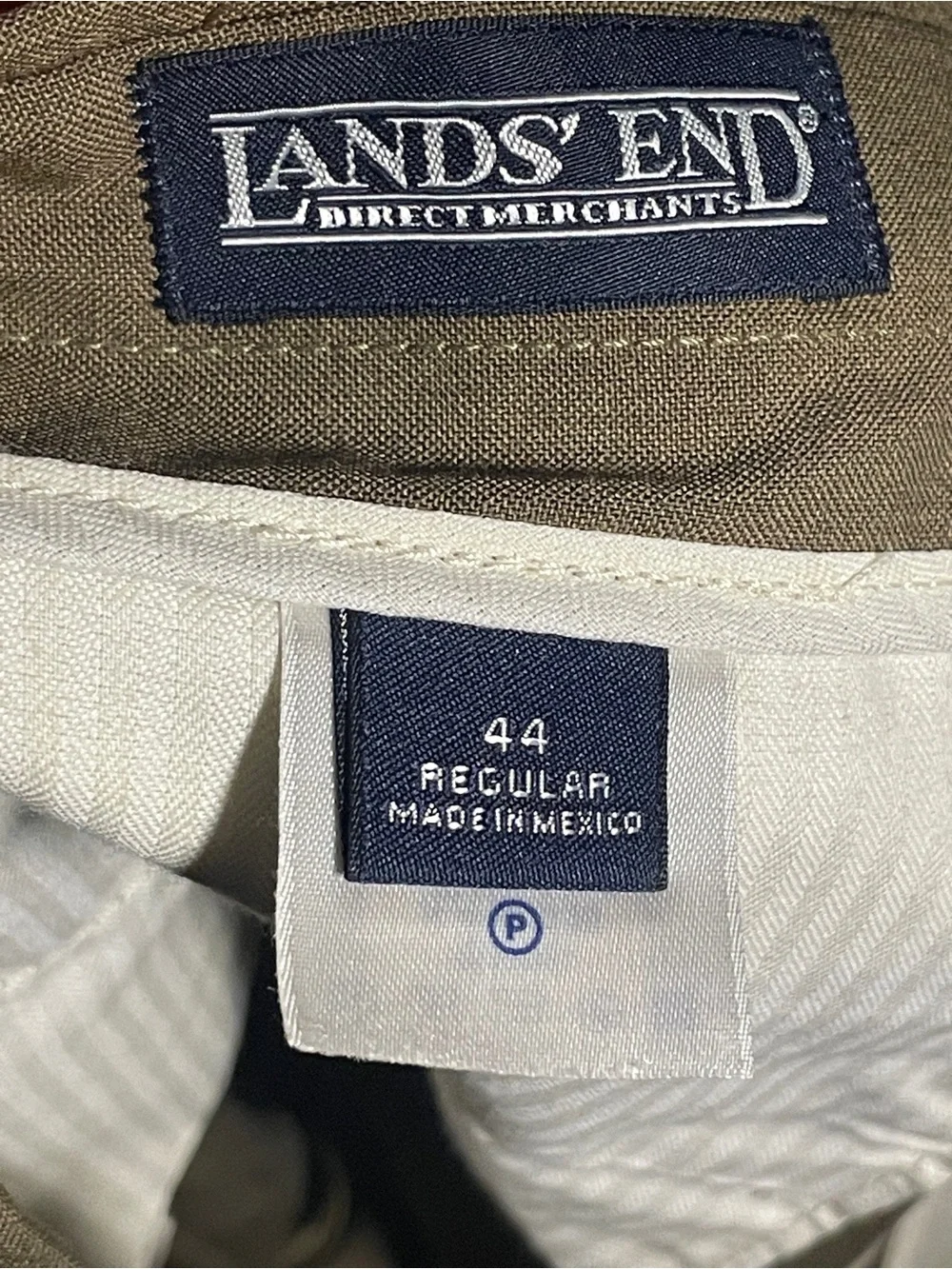 Lands End Mens Pleated Dress Trousers Olive Khaki 44 Regular